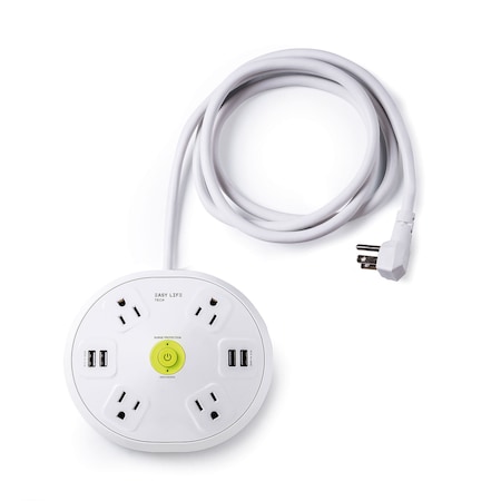 Easylife Tech Power Strip, Surge, USB, 6 ft., White 0-2514